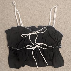 AKIRA Black Ruched Tie Front Camisole